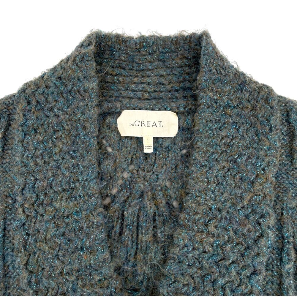 The GREAT. The Frond Montana Cardigan in Pine Needle Shimmer 1 | S - Picture 6 of 11